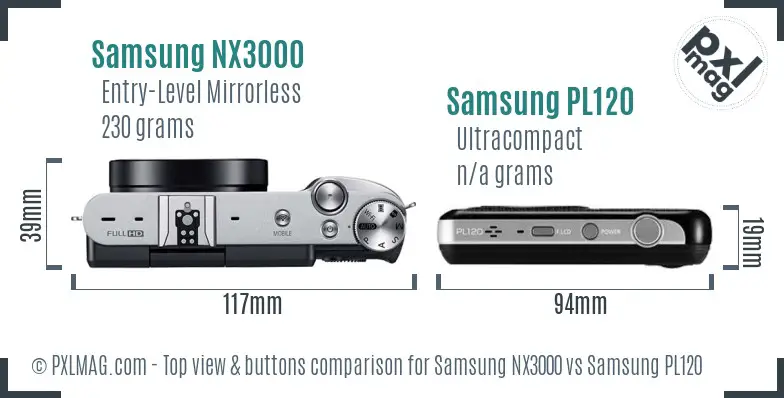 Samsung NX3000 vs Samsung PL120 top view buttons comparison