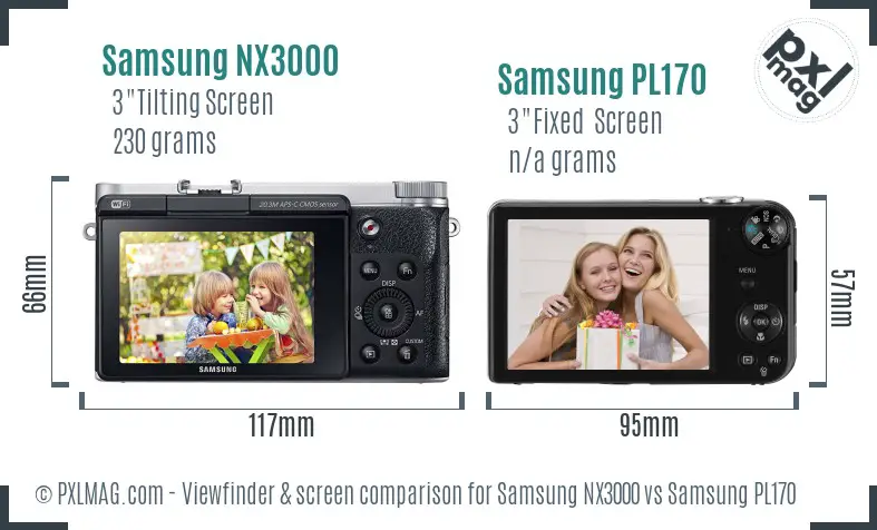 Samsung NX3000 vs Samsung PL170 Screen and Viewfinder comparison
