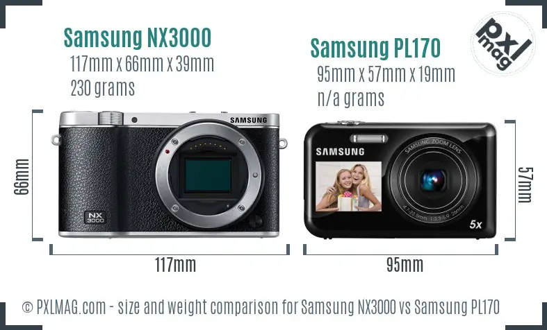 Samsung NX3000 vs Samsung PL170 size comparison