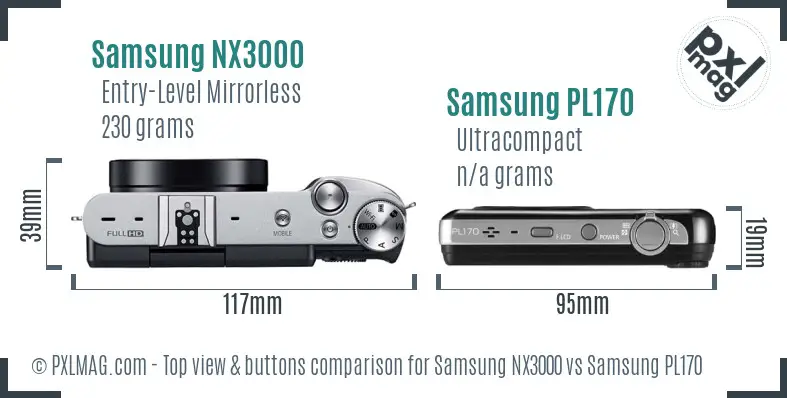 Samsung NX3000 vs Samsung PL170 top view buttons comparison