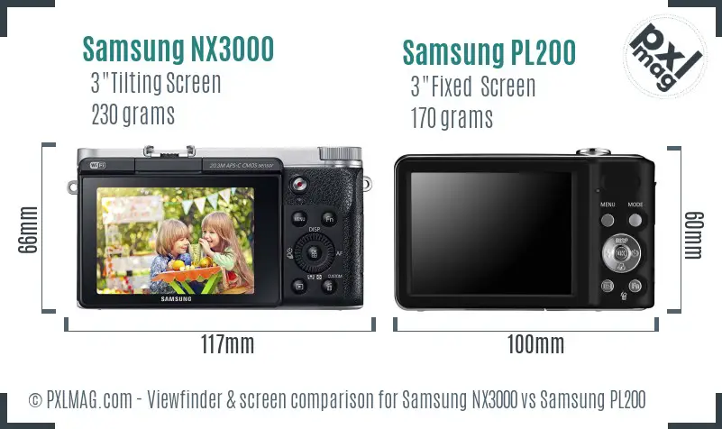 Samsung NX3000 vs Samsung PL200 Screen and Viewfinder comparison