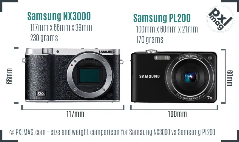 Samsung NX3000 vs Samsung PL200 size comparison