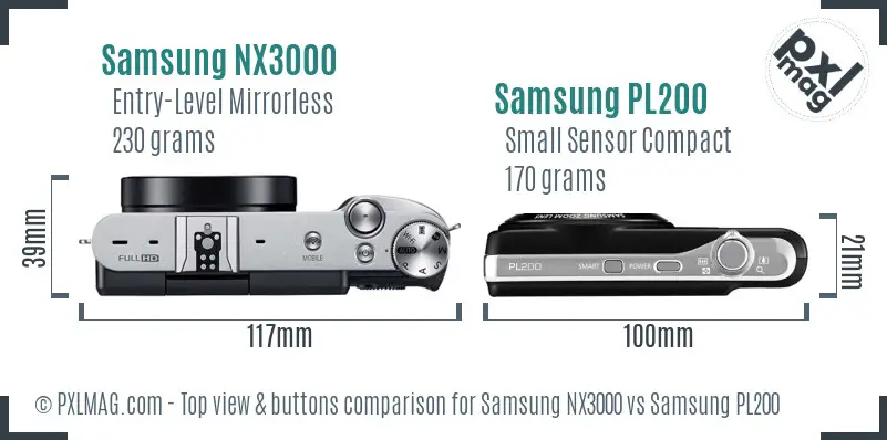 Samsung NX3000 vs Samsung PL200 top view buttons comparison