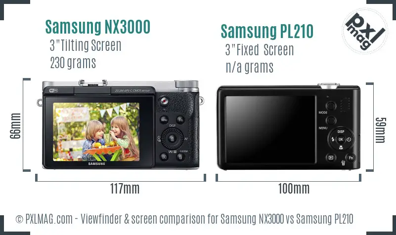 Samsung NX3000 vs Samsung PL210 Screen and Viewfinder comparison