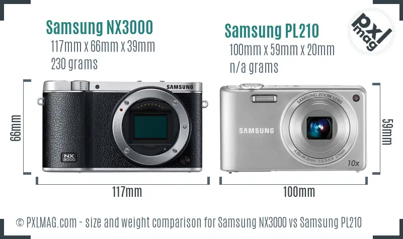 Samsung NX3000 vs Samsung PL210 size comparison