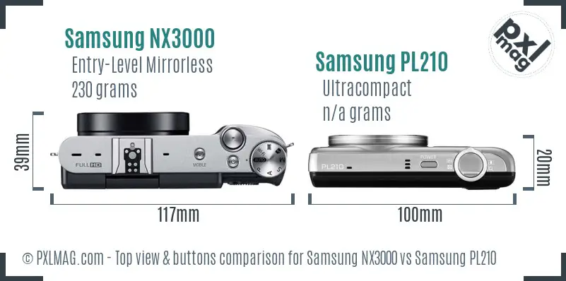 Samsung NX3000 vs Samsung PL210 top view buttons comparison