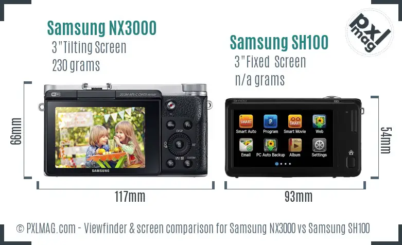 Samsung NX3000 vs Samsung SH100 Screen and Viewfinder comparison