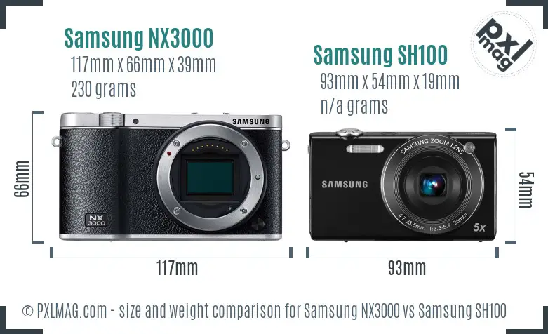 Samsung NX3000 vs Samsung SH100 size comparison