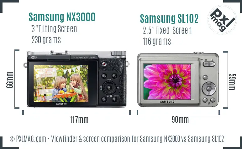 Samsung NX3000 vs Samsung SL102 Screen and Viewfinder comparison