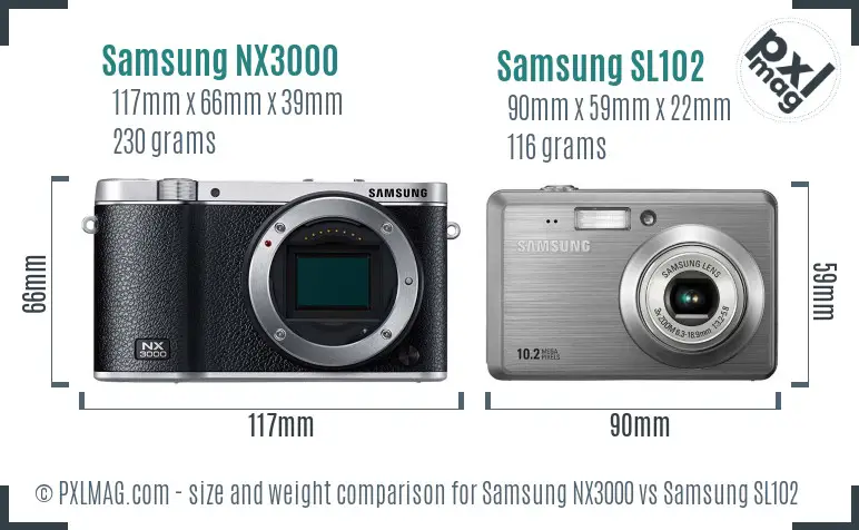 Samsung NX3000 vs Samsung SL102 size comparison