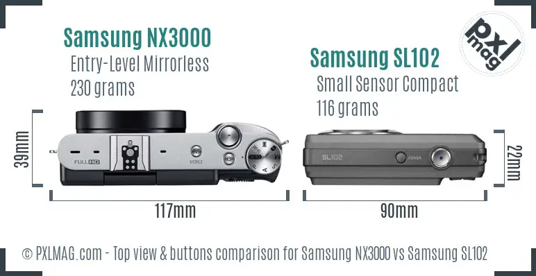 Samsung NX3000 vs Samsung SL102 top view buttons comparison