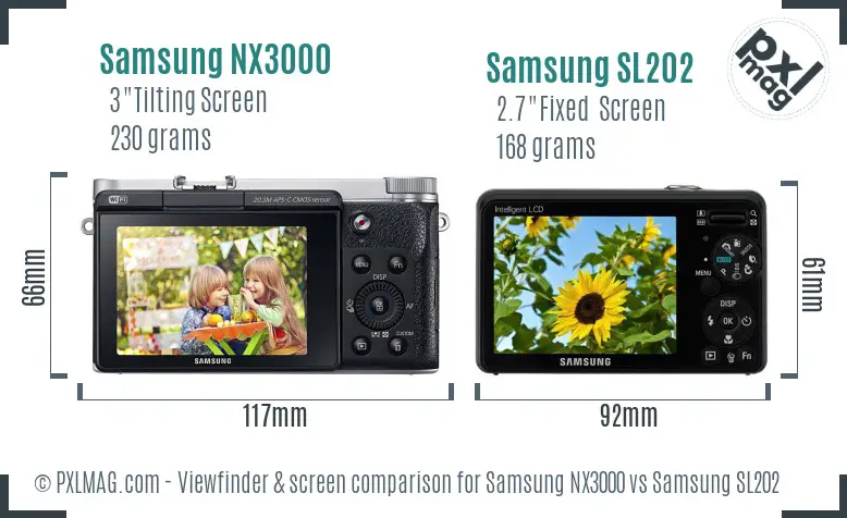 Samsung NX3000 vs Samsung SL202 Screen and Viewfinder comparison