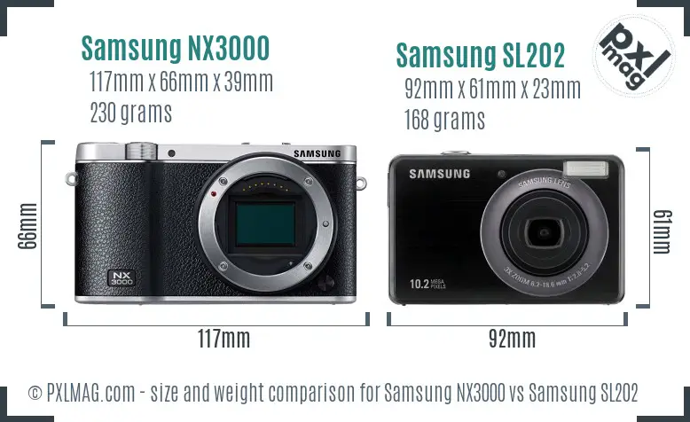 Samsung NX3000 vs Samsung SL202 size comparison