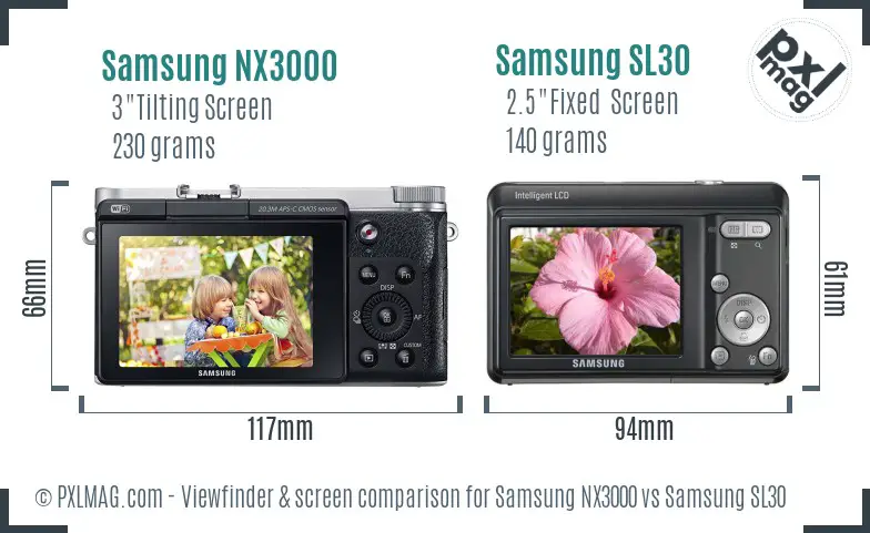 Samsung NX3000 vs Samsung SL30 Screen and Viewfinder comparison