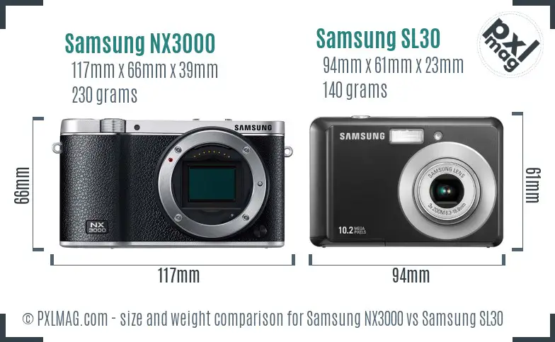 Samsung NX3000 vs Samsung SL30 size comparison