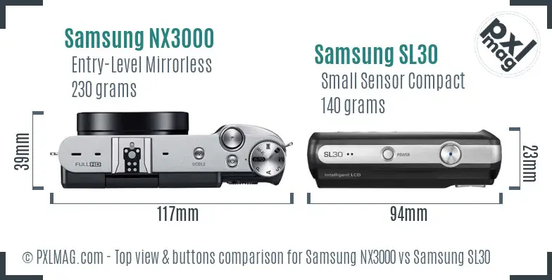 Samsung NX3000 vs Samsung SL30 top view buttons comparison