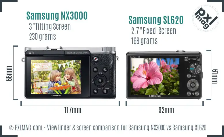 Samsung NX3000 vs Samsung SL620 Screen and Viewfinder comparison