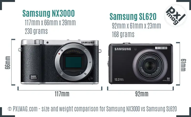 Samsung NX3000 vs Samsung SL620 size comparison