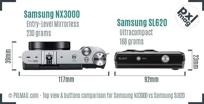 Samsung NX3000 vs Samsung SL620 top view buttons comparison