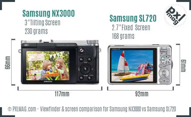 Samsung NX3000 vs Samsung SL720 Screen and Viewfinder comparison