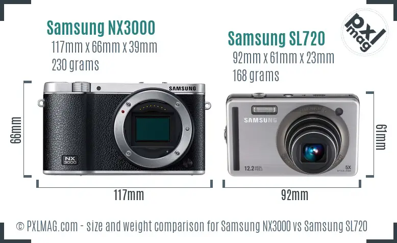 Samsung NX3000 vs Samsung SL720 size comparison