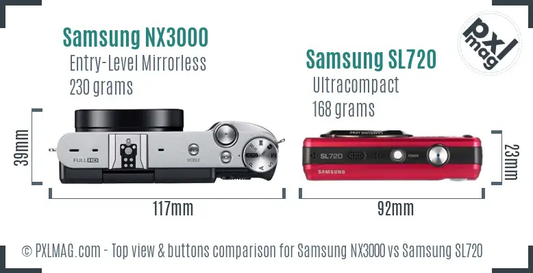 Samsung NX3000 vs Samsung SL720 top view buttons comparison