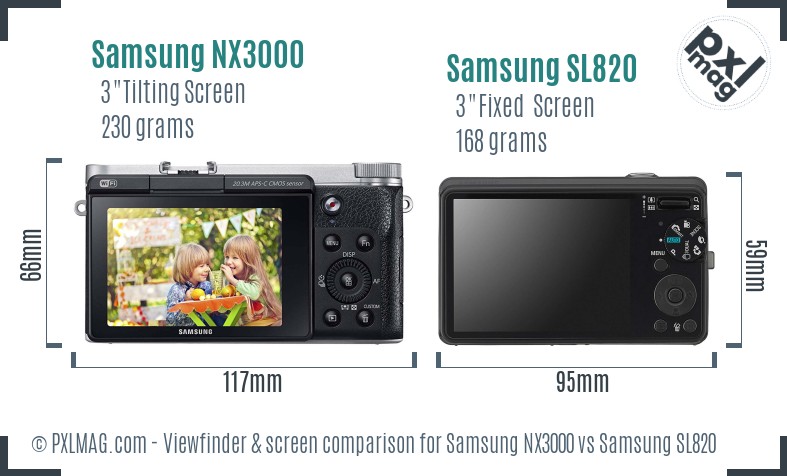 Samsung NX3000 vs Samsung SL820 Screen and Viewfinder comparison