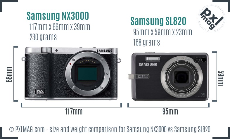 Samsung NX3000 vs Samsung SL820 size comparison