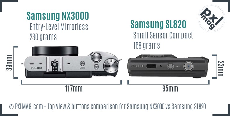 Samsung NX3000 vs Samsung SL820 top view buttons comparison