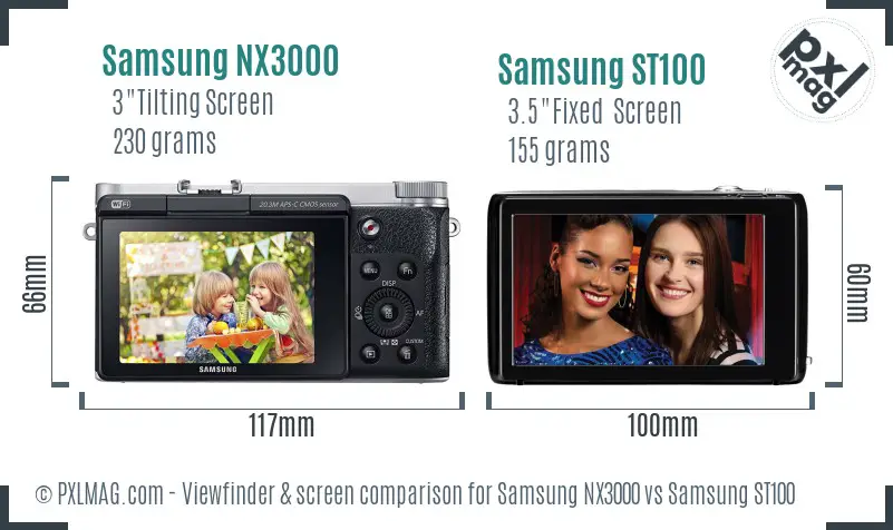 Samsung NX3000 vs Samsung ST100 Screen and Viewfinder comparison