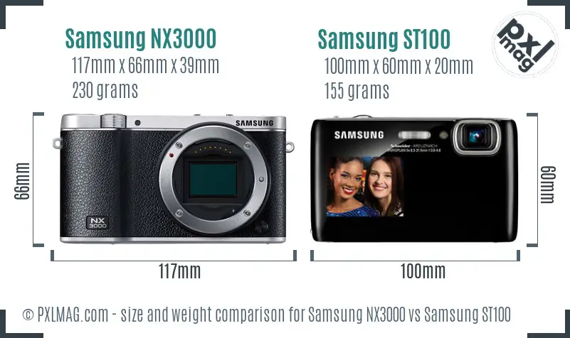 Samsung NX3000 vs Samsung ST100 size comparison