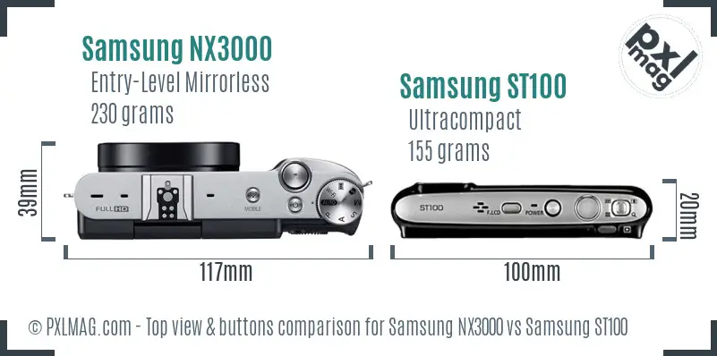 Samsung NX3000 vs Samsung ST100 top view buttons comparison