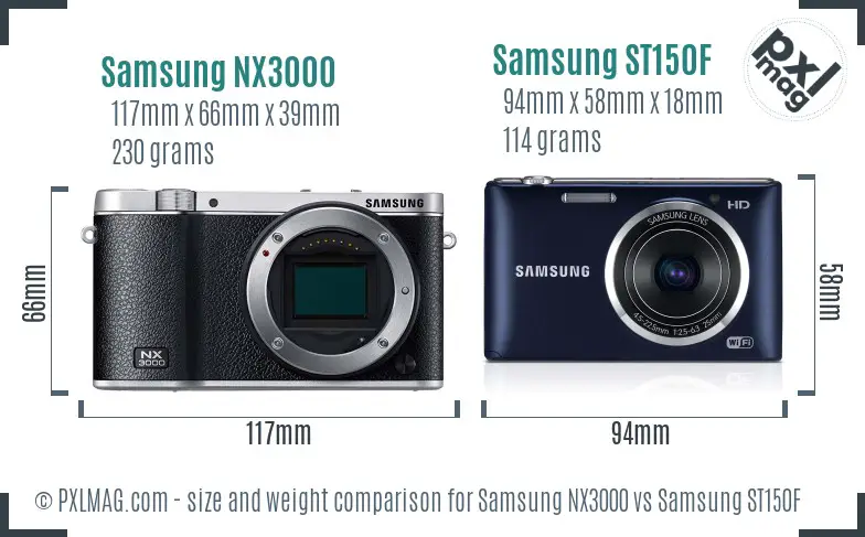 Samsung NX3000 vs Samsung ST150F size comparison