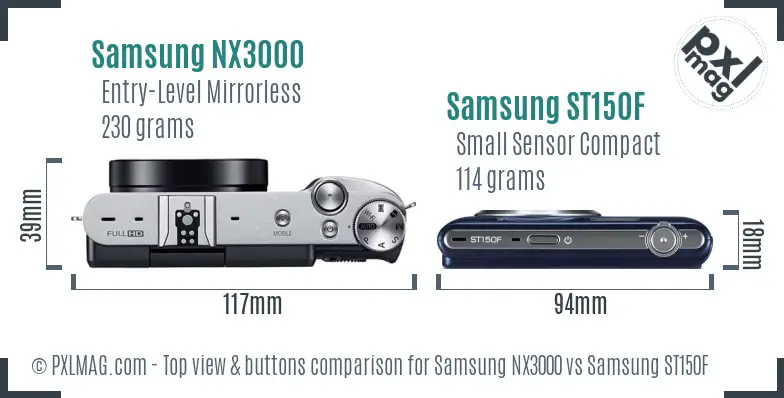 Samsung NX3000 vs Samsung ST150F top view buttons comparison