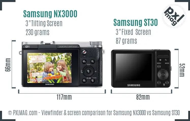 Samsung NX3000 vs Samsung ST30 Screen and Viewfinder comparison