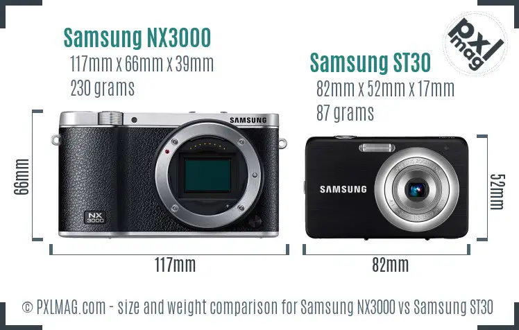 Samsung NX3000 vs Samsung ST30 size comparison