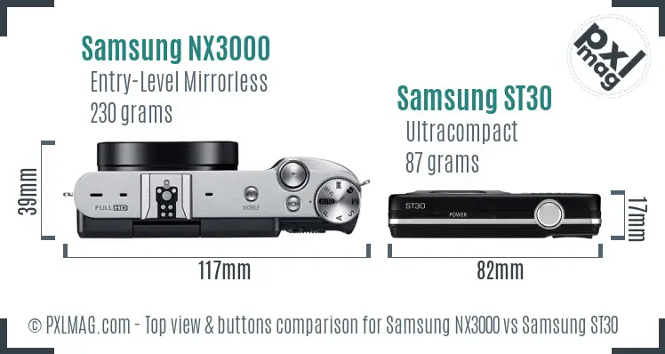 Samsung NX3000 vs Samsung ST30 top view buttons comparison