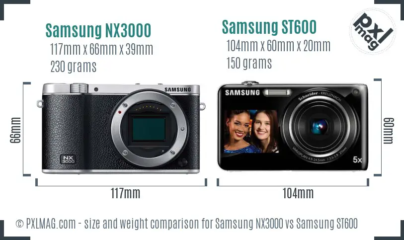 Samsung NX3000 vs Samsung ST600 size comparison