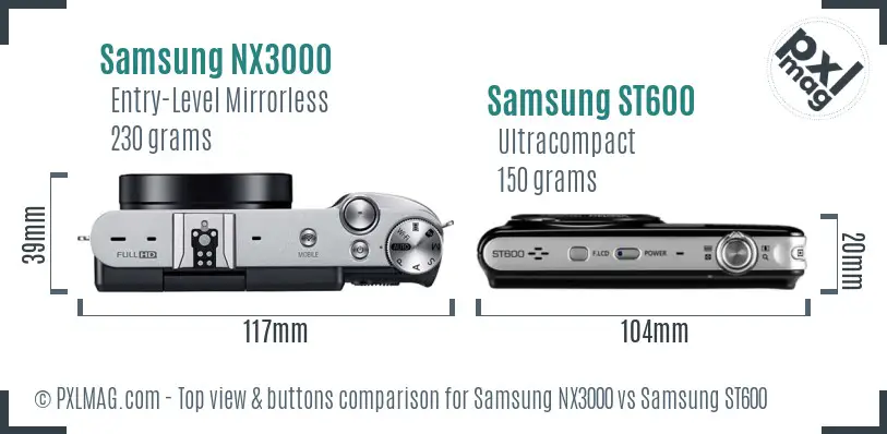 Samsung NX3000 vs Samsung ST600 top view buttons comparison