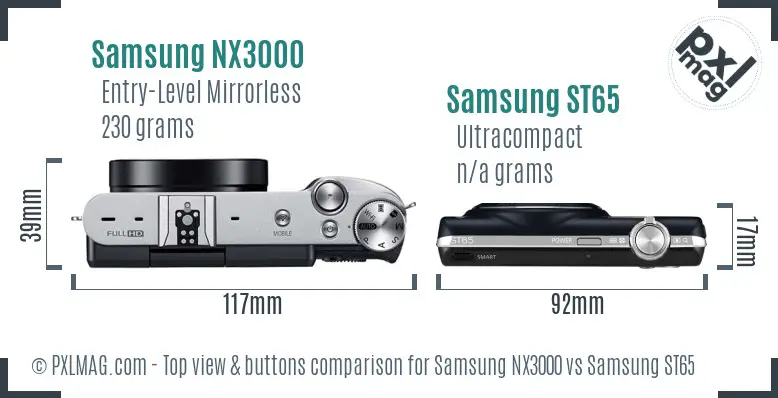 Samsung NX3000 vs Samsung ST65 top view buttons comparison