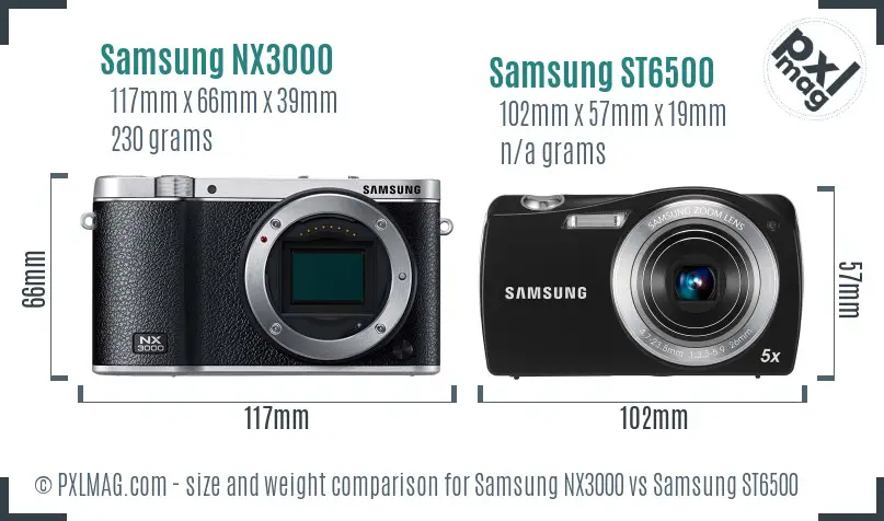 Samsung NX3000 vs Samsung ST6500 size comparison