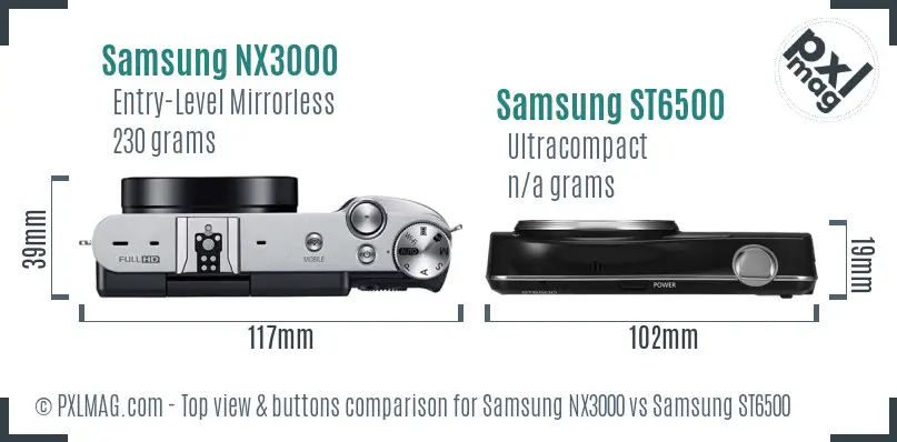 Samsung NX3000 vs Samsung ST6500 top view buttons comparison