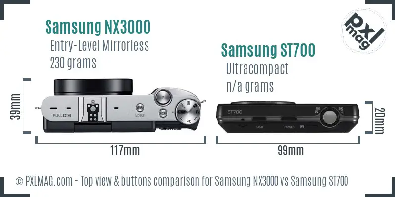 Samsung NX3000 vs Samsung ST700 top view buttons comparison