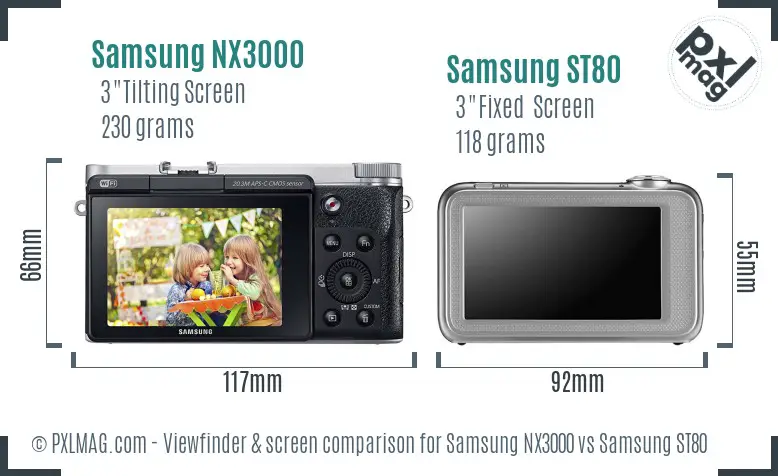 Samsung NX3000 vs Samsung ST80 Screen and Viewfinder comparison