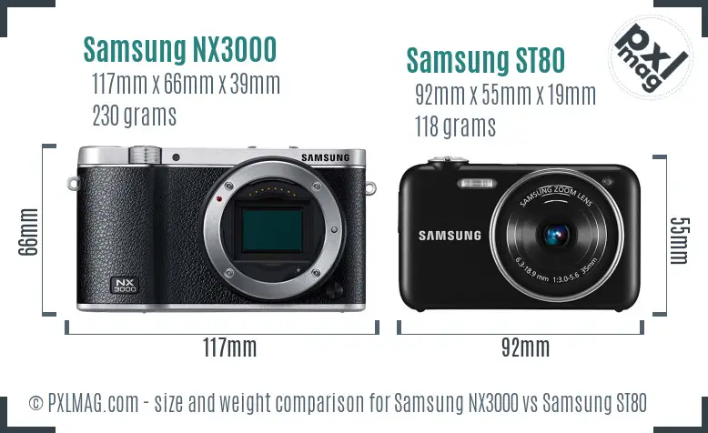 Samsung NX3000 vs Samsung ST80 size comparison