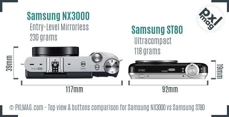 Samsung NX3000 vs Samsung ST80 top view buttons comparison