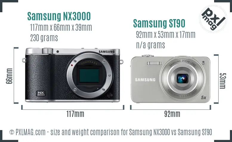 Samsung NX3000 vs Samsung ST90 size comparison