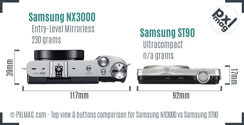 Samsung NX3000 vs Samsung ST90 top view buttons comparison