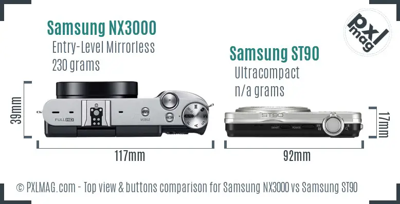 Samsung NX3000 vs Samsung ST90 top view buttons comparison Samsung NX3000 vs Samsung ST90 top view buttons comparison