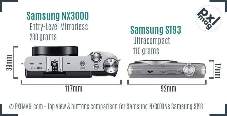 Samsung NX3000 vs Samsung ST93 top view buttons comparison Samsung NX3000 vs Samsung ST93 top view buttons comparison